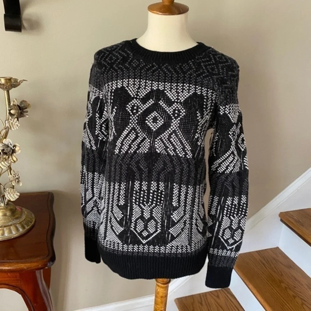 J. Crew Mixed-Stitch Blanket Sweater Black White
